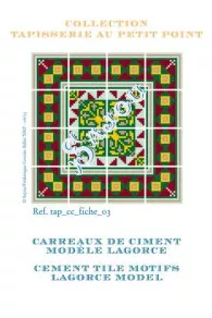Sajou tapestry chart for petit point cushion with green and bordeaux geometric patterns