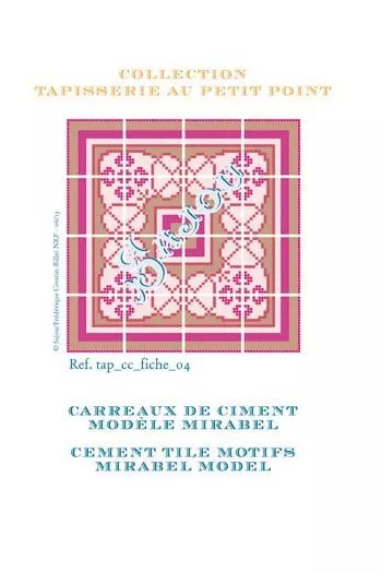 Sajou tapestry chart for petit point cushion with pink geometric patterns Sajou tapestry chart for petit point cushion with pink geometric patterns