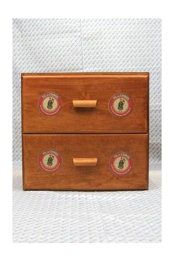 Wooden Haberdasher Of Two Drawers Red Fil Au Chinois Labels