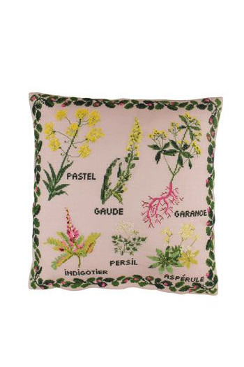 Small tinctorial plants embroidered on 12 count cyclamen linen Small tinctorial plants embroidered on 12 count cyclamen linen