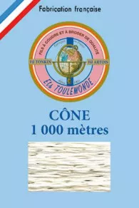 Fil broderie brillant Tonkin Sajou coloris blanc en présentation professionnelle sur cône de 1000 mètres