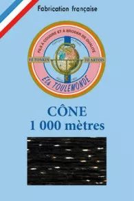 Fil broderie brillant Tonkin Sajou coloris noir en présentation professionnelle sur cône de 1000 mètres