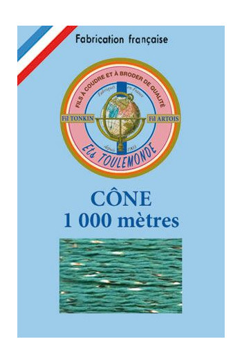 Fil broderie brillant Tonkin Sajou coloris émeraude en présentation professionnelle sur cône de 1000 mètres Fil broderie brillant Tonkin Sajou coloris émeraude en présentation professionnelle sur cône de 1000 mètres
