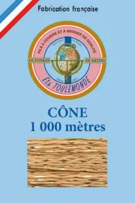 Fil broderie brillant Tonkin Sajou coloris sable en présentation professionnelle sur cône de 1000 mètres