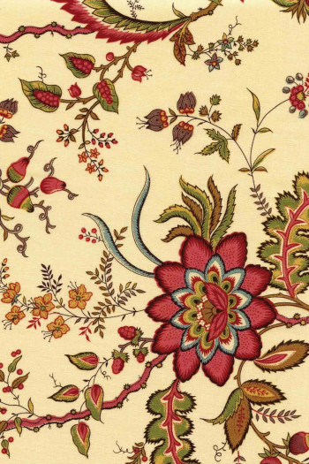 Metre of Sajou indienne cotton fabric motif 8 on tea base 110cm width Metre of Sajou indienne cotton fabric motif 8 on tea base 110cm width