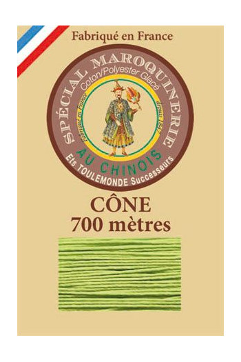 Fil Au Chinois leatherwork polycotton thread size 28/3 - 700m cone - Col. 455 Light green Fil Au Chinois leatherwork polycotton thread size 28/3 - 700m cone - Col. 455 Light green
