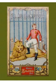 Collector postcard Sajou haberdashery theme – Thread with a lion tamer