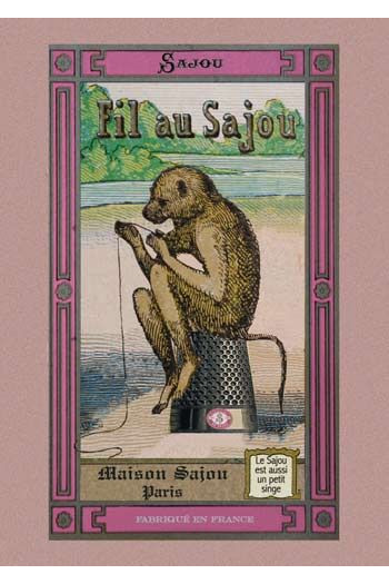 Collector postcard Sajou haberdashery theme – Thread with a sajou monkey