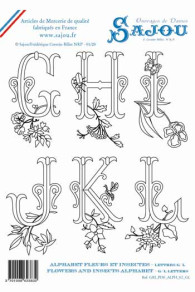 Alphabet broderie téléchargeable A4 fleurs et insectes lettres G à L