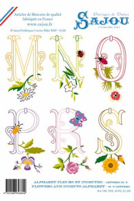 Alphabet broderie téléchargeable A4 fleurs et insectes lettres G à L