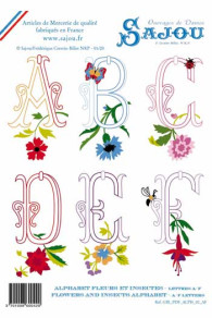 Alphabet broderie téléchargeable A4 fleurs et insectes lettres M à S
