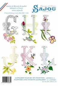 Alphabet broderie téléchargeable A4 fleurs et insectes lettres M à S