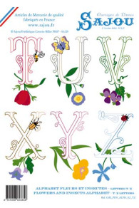 Alphabet broderie téléchargeable A4 fleurs et insectes lettres M à S