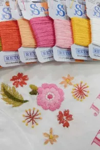 Broderie réalisée à l'aide de Solufix sur un t-shirt Sajou