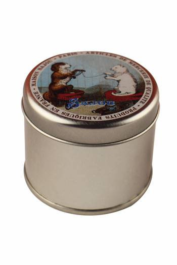 Round tin Cat and Dog winding wool closed Round tin Cat and Dog winding wool closed
