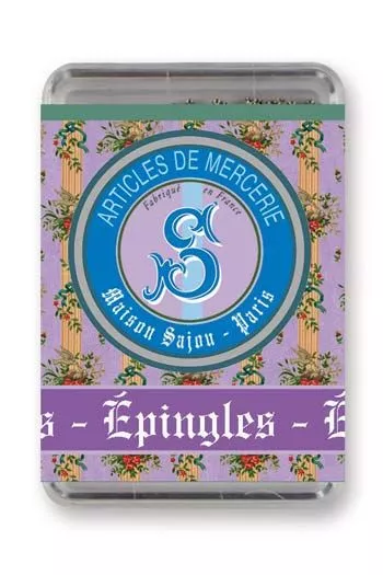 Épingles de couturière Sajou acier extra-fines n°4 boîte fleurie mauve Épingles de couturière Sajou acier extra-fines n°4 boîte fleurie mauve