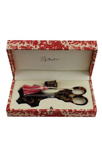 Sewing set Sajou red Toile de Jouy casket tortoiseshell S scissors Sewing set Sajou red Toile de Jouy casket tortoiseshell S scissors