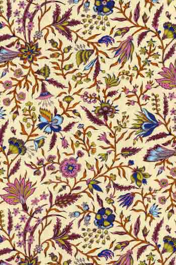 Metre of Sajou indienne fabric motif 14 on pale yellow base 110cm width Metre of Sajou indienne fabric motif 14 on pale yellow base 110cm width