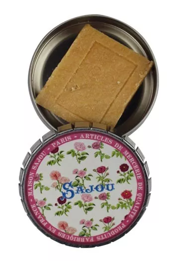 Sajou printed tin with a milk soap Sajou printed tin with a milk soap