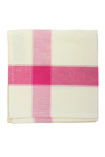 Torchon à broder Sajou centre Aïda 6,5 points écru bandes rose fuchsia