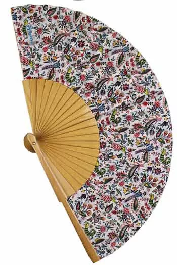 Sajou Fächer mit Indienne Motiv Coquecigrues offen Sajou Fächer mit Indienne Motiv Coquecigrues offen