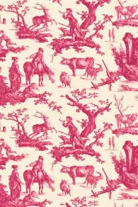 Sajou pink Plaisirs de la Campagne toile de Jouy main motif 100% cotton width 150cm