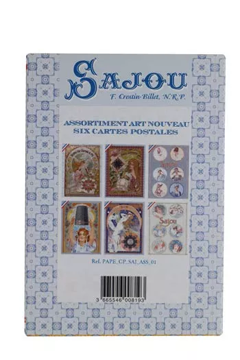 Presentation of Art Nouveau motif Sajou postcards – haberdashery theme – in folder Presentation of Art Nouveau motif Sajou postcards – haberdashery theme – in folder