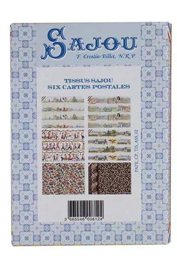 Präsentation in einer Mappe der sechs Sajou-Postkarten Kollektion Baumwollstoffe
