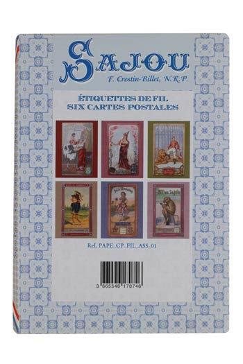 Presentation of the six Sajou vintage sewing labels postcards - series 1 Presentation of the six Sajou vintage sewing labels postcards - series 1