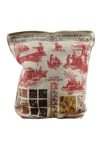 Front of Sajou Toile de Jouy large linen pouch with plum-coloured lining Front of Sajou Toile de Jouy large linen pouch with plum-coloured lining