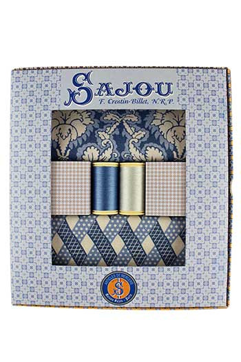 Sajou-Geschenkbox Stoffe Damas blau und Baumwollgarn Sajou-Geschenkbox Stoffe Damas blau und Baumwollgarn