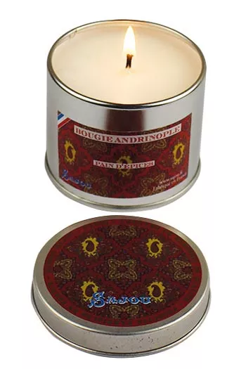 Sajou Andrinople candle tin gingerbread fragrance open Sajou Andrinople candle tin gingerbread fragrance open