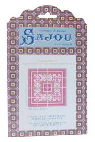 Presentation of the Sajou tapestry chart for petit point cushion with pink geometric patterns