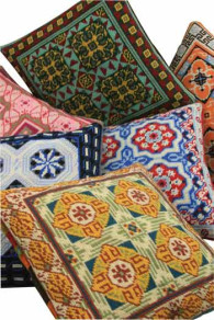Sajou needlepoint tapestry kits with geometric patterns of vintage cement tiles
