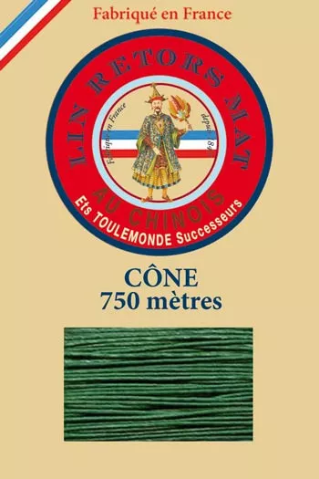 Lin retors mat 12/4 en cône 750 mètres coloris 767 Vert Fil Au Chinois Lin retors mat 12/4 en cône 750 mètres coloris 767 Vert Fil Au Chinois