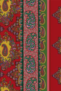 Les trois tissus indiennes rouges Andrinople du kit couture Sajou sapin de Noël