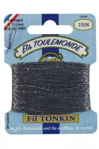 Fil broderie brillant Tonkin Sajou coloris 1008 ardoise sur carte de 10 mètres