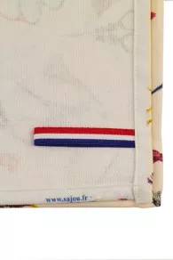 Torchon ciseaux de broderie Sajou détail de la bride d'accrochage bleu blanc rouge