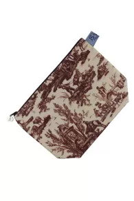 Large Sajou pouch in brown Abreuvoir toile de Jouy coated cotton