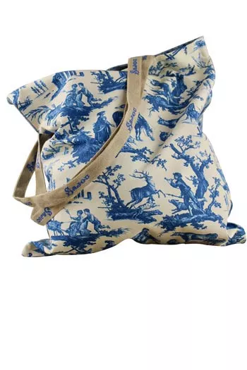 Tote Bag aus Sajou Toile de Jouy Plaisirs de la Campagne in Blau - Hauptmotiv