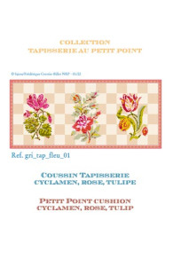 Sajou tapestry basketweave chart for petit point cushion with flowers cyclamen rose and tulip