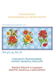 Sajou tapestry basketweave chart for petit point cushion with flowers poppy dahlia and carnation