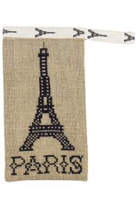 Sajou case embroidered with a black Eiffel Tower on a natural linen base