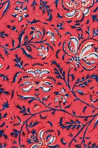 Tissu indienne Sajou grand motif fleurs orientales sur fond rose foncé