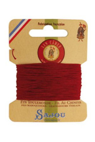 Fil Au Chinois waxed cable linen size 432 - Colour 128 Red on Sajou 10-metre card