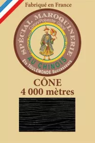 Fil Au Chinois leatherwork polycotton thread size 50/3 - 4 000m cone - Col. 180 Black    