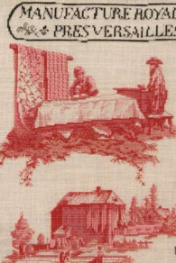 Detail of the Sajou Toile de Jouy embroidery: wood block printing of Toile de Jouy