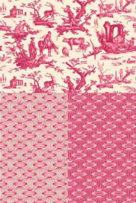 Sajou Toile de Jouy Plaisirs de la Campagne in Pink mit Kombistoffen - 100 % Baumwolle - 150 cm breit