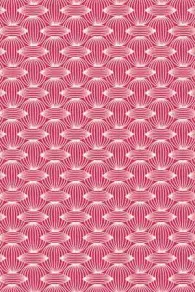 Sajou Schürze Toile de Jouy Pink: Nahansicht der aufgesetzten Tasche mit geometrischem Motiv Creme auf Pink
