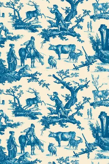 Sajou blue Plaisirs de la Campagne fabric main motif 100% cotton width 150cm